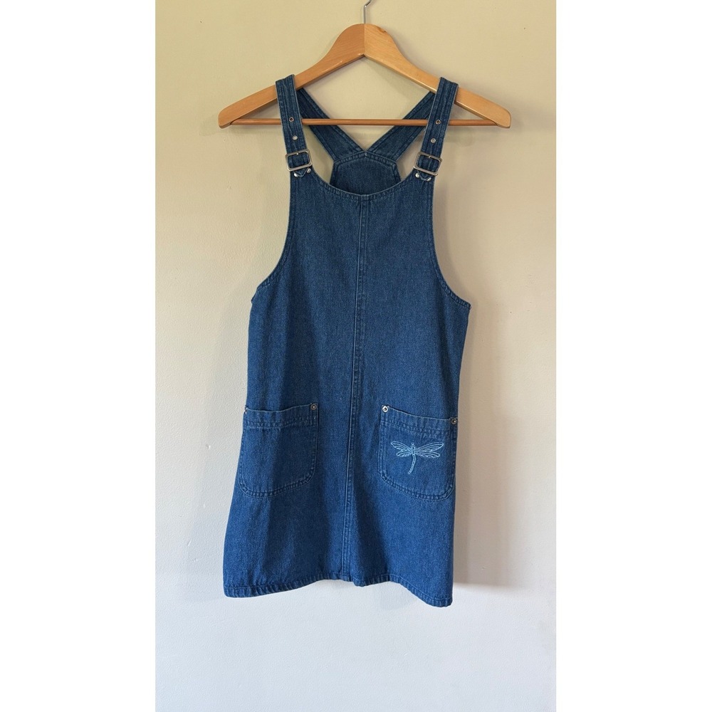 In Design Girls Vintage Y2K Denim Jumper Dress Dragonfly Embroidered Blue 12/14